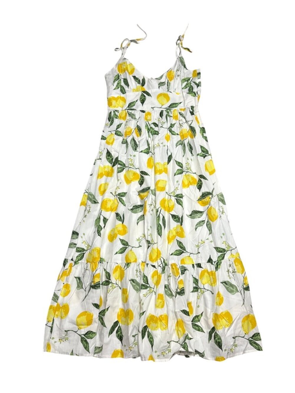NWT AQUA Lemon Print 100% Cotton Tie-Strap Midi Dress XL MSRP $124